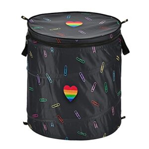 rainbow heart pop up laundry hamper with lid foldable storage basket collapsible laundry bag for camping picnics bathroom