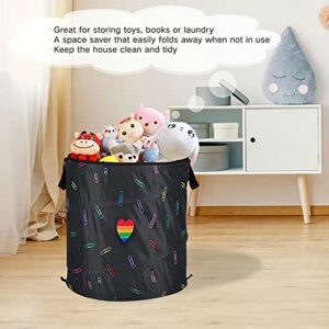 Rainbow Heart Pop Up Laundry Hamper with Lid Foldable Storage Basket Collapsible Laundry Bag for Camping Picnics Bathroom