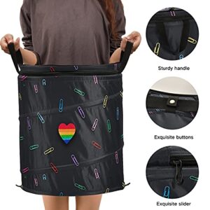 Rainbow Heart Pop Up Laundry Hamper with Lid Foldable Storage Basket Collapsible Laundry Bag for Camping Picnics Bathroom