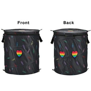 Rainbow Heart Pop Up Laundry Hamper with Lid Foldable Storage Basket Collapsible Laundry Bag for Camping Picnics Bathroom