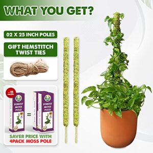DUSPRO 2 Pack 25 Inch Real Moss Pole for Monstera Bendable Plant Stakes, Sphagnum Handmade Slim Forest Moss Stick, Potted Plants Support/Totem Perfect for Small/Medium Climbing Plants Indoor