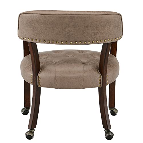MODERION Solid Wood Boss Caption's Chairs,Dinning Chairs with Wheels and Arms,Office Desk Chairs, Classic Swivel Accent Chairs with Upholstered,Breathing Leather, 31.5¡±H for Living Room Light Brown