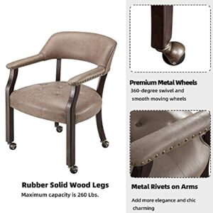 MODERION Solid Wood Boss Caption's Chairs,Dinning Chairs with Wheels and Arms,Office Desk Chairs, Classic Swivel Accent Chairs with Upholstered,Breathing Leather, 31.5¡±H for Living Room Light Brown