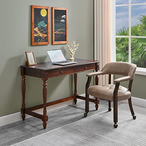 MODERION Solid Wood Boss Caption's Chairs,Dinning Chairs with Wheels and Arms,Office Desk Chairs, Classic Swivel Accent Chairs with Upholstered,Breathing Leather, 31.5¡±H for Living Room Light Brown