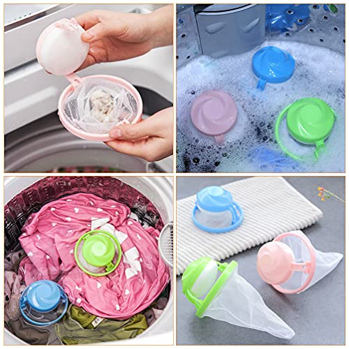 Cabilock 10pcs Washing Machine Hair Filter Cleaning Mesh Bag Floating Lint Hair Catcher Fluff Collector Mesh Laundry Filter Bag Net Clothes Pins Laundry Lint Mesh Bag (Mixed Color)