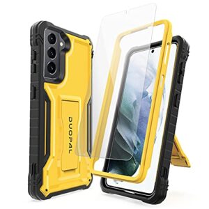 duopal for samsung galaxy s21 5g case [not plus or ultra], military grade protection shockproof case with tempered glass screen protector and kickstand compatible with samsung s21 5g 6.2 inch (yellow)