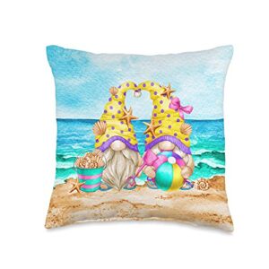 funny beach gnomes for summer vacation life is better in flip flops for women-funny beach gnome throw pillow, 16x16, multicolor