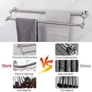 TocTen Double Bath Towel Bar - Thicken SUS304 Stainless Steel Towel Rack for Bathroom, Bathroom Accessories Double Towel Rod Heavy Duty Wall Mounted Towel Holder (Brushed,24IN)