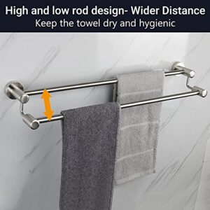 TocTen Double Bath Towel Bar - Thicken SUS304 Stainless Steel Towel Rack for Bathroom, Bathroom Accessories Double Towel Rod Heavy Duty Wall Mounted Towel Holder (Brushed,24IN)