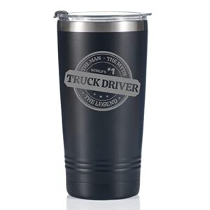 onebttl truck driver gifts for men - world's #1 truck driver - 20oz/590ml stainless steel insulated tumbler - christmas, thank you, retirement gifts for truck driver - (black)