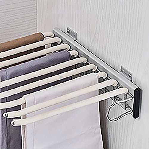 LJHSS Pull Out Pants Hanger Bar,Closet Pants Hanger Bar,Slide Out Side Mount,with 9 Arms for Space Saving and Storage,35x32.6cm13.7x12.8inch,Beige