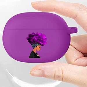 Black Girl Beats Studio Buds Case Soft Silicone - African American Case Cover Protective for Beats Studio Buds Charging Case 2021 Women (Purple Hair Black Girl)