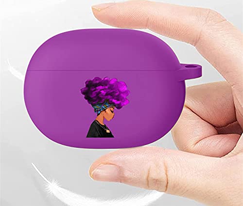 Black Girl Beats Studio Buds Case Soft Silicone - African American Case Cover Protective for Beats Studio Buds Charging Case 2021 Women (Purple Hair Black Girl)