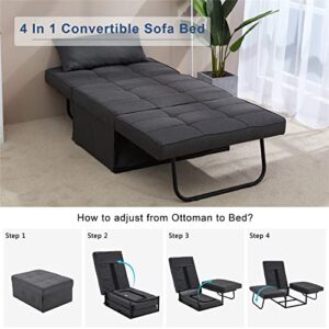 Mdeam Sleeper Chair Bed Sofa Bed 4 in 1 Multi-Function Folding Ottoman Bed with Adjustable Backrest for Small Apartment/Living Room,No Installation(Dark Gray)