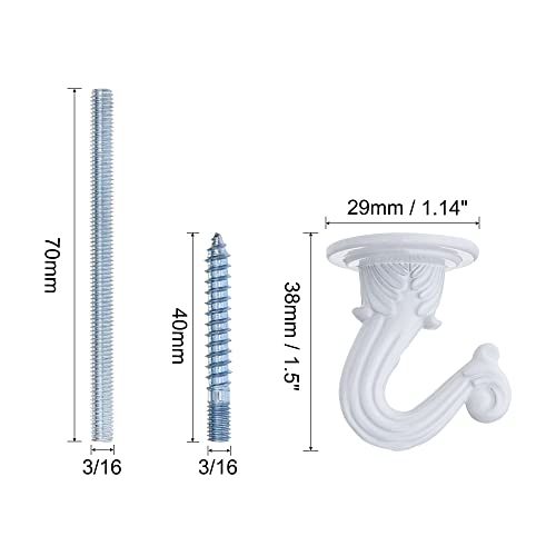 uxcell Ceiling Hooks with Hardware Zinc Alloy White 29x38mm 2Pcs for Hanging Chandeliers Plants