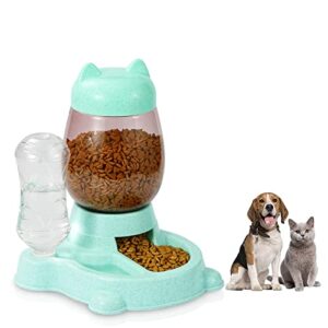 Dog Food Feeder & Water Dispenser 2 in 1 Automatic Cat Feeder,Cat Food Dispenser,Automatic Cat feeders 2.2L Food and 580ML Waterer, Pet Food Water Dish for Cat,Dogs,Puppy, Rabbit Pets (Green)