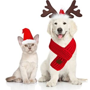 3 pieces christmas pet costume dog santa hat scarf set christmas reindeer antlers dog headband dog elk hat headwear xmas pet knitted scarf for cute dog puppy cat christmas outfit accessories
