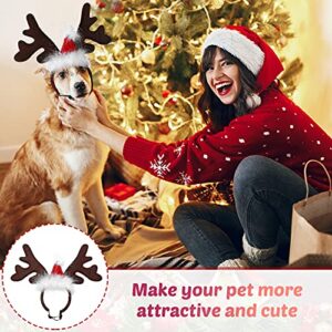 3 Pieces Christmas Pet Costume Dog Santa Hat Scarf Set Christmas Reindeer Antlers Dog Headband Dog Elk Hat Headwear Xmas Pet Knitted Scarf for Cute Dog Puppy Cat Christmas Outfit Accessories