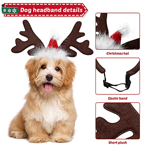 3 Pieces Christmas Pet Costume Dog Santa Hat Scarf Set Christmas Reindeer Antlers Dog Headband Dog Elk Hat Headwear Xmas Pet Knitted Scarf for Cute Dog Puppy Cat Christmas Outfit Accessories