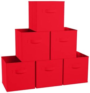 ornavo home foldable collapsible storage box bins shelf basket cube organizer with dual handles - set of 6-13 x 13 x 13 - red