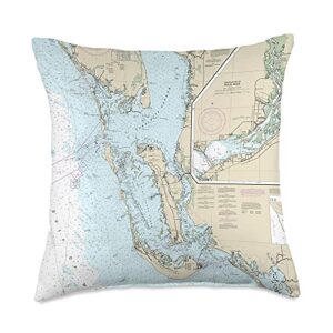 15 degrees east nautical chart-charlotte harbor & sanibel island, fl throw pillow, 18x18, multicolor