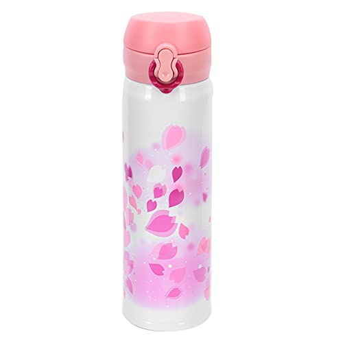 Vacuum Insulated Stainless Steel Thermos Cup,Portable Leakproof Coffee Beverage Travel Mug with Removable Lid for Biking Backpack Camping Office (Cherry blossoms)