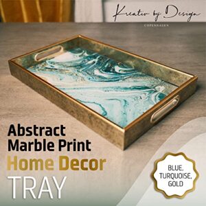 KreativByDesign Abstract Marble Print Home Decor | Glass Topped Black Frame Serving Tray | Ideal Gift with an Elegant Gift Box | Coffee Table Tray | Elegant Tray | PS Framed Printed Glass Table Tray