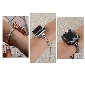 Secbolt Bling Bands Compatible with Apple Watch Band 40mm with Case, Women Dressy Metal Bracelet with Rhinestone Bumper for iWatch SE Series 6/5/4, Silver