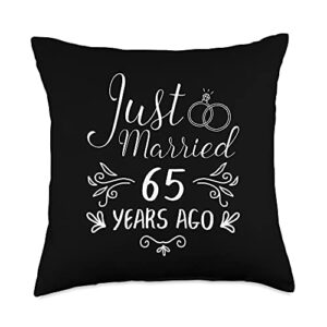 married couple wedding anniversary gifts co. just married 65 years ago 65th wedding anniversary couple throw pillow, 18x18, multicolor
