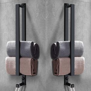 livehitop 2pcs towel rail, wall mounted hand towel rack bar with rod hook aluminum stainless steel matte black 16.9 inch for bathroom kitchen (drilling/no drilling)