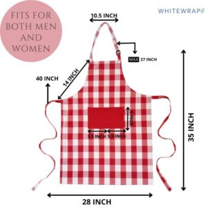 WHITEWRAP Bib Apron with 2 pockets | 2-Pack | 35”x28” with Adjustable Neck | Red and White Checked | Unisex Apron Long Ties | Commercial Apron for Cooking, Chef and Restaurant| Kitchen BBQ Painting