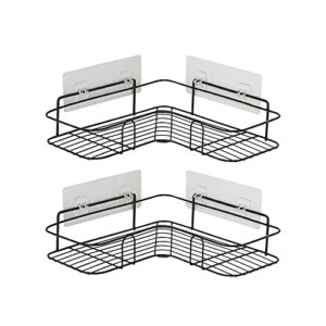 roddex 2 pack corner shower caddy, no drilling shower organizer shelf with 6 traceless adhesive strong adhesive hooks, wall mounted shower shelves for bathroom kitchen dorm, matte black