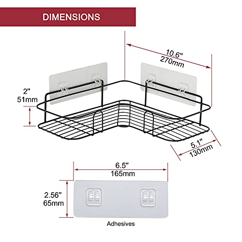 RODDEX 2 Pack Corner Shower Caddy, No Drilling Shower Organizer Shelf with 6 Traceless Adhesive Strong adhesive Hooks, Wall Mounted shower shelves for Bathroom Kitchen Dorm, Matte Black