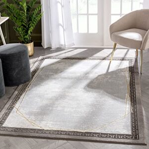 well woven fae grey & gold greek key marble border pattern area rug (5'3" x 7'3")
