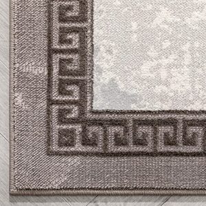 Well Woven FAE Grey & Gold Greek Key Marble Border Pattern Area Rug (5'3" x 7'3")