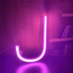 qiaofei letter neon signs led pink neon light up decorative art lights battery/usb operated marquee letters alphabet neon word decor lights for home shop bar baby shower birthday wedding party (j)