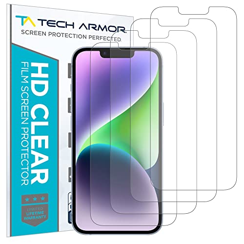 Tech Armor 4 Pack HD Clear Film Screen Protector Compatible for Apple NEW iPhone 14 Plus (2022) and iPhone 13 Pro Max (2021) 5G 6.7 Inch