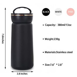 Vacuum Insulated Hot Water Bottle Stainless Steel Flask Travel Mug Coffee Cup 13OZ ,Black