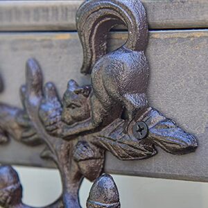 Sungmor Cast Iron Cute Squirrel 4 Hooks Coat Hanger - Key Hooks for Towel, Keys, Hats, Bags, Clothes - Antique Style Storage Organizer Wall Hing Rack