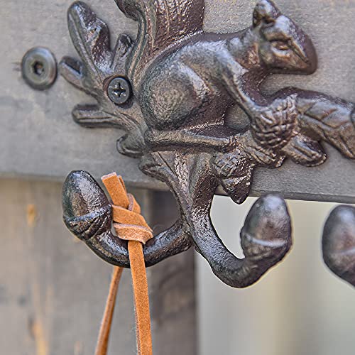 Sungmor Cast Iron Cute Squirrel 4 Hooks Coat Hanger - Key Hooks for Towel, Keys, Hats, Bags, Clothes - Antique Style Storage Organizer Wall Hing Rack