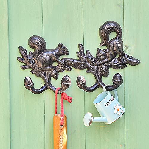 Sungmor Cast Iron Cute Squirrel 4 Hooks Coat Hanger - Key Hooks for Towel, Keys, Hats, Bags, Clothes - Antique Style Storage Organizer Wall Hing Rack