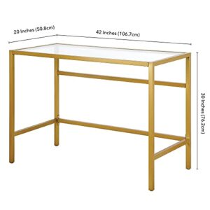 Henn&Hart 42" Wide Rectangular Writing Desk in Brass, Laptop Desk, Computer Desk, Home Office