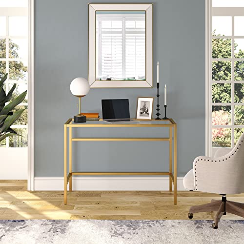 Henn&Hart 42" Wide Rectangular Writing Desk in Brass, Laptop Desk, Computer Desk, Home Office