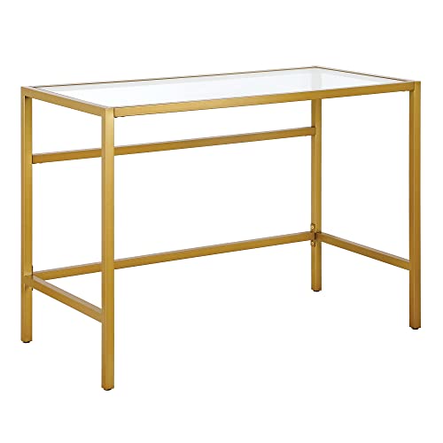 Henn&Hart 42" Wide Rectangular Writing Desk in Brass, Laptop Desk, Computer Desk, Home Office