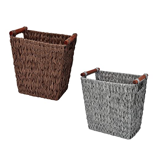 GRANNY SAYS Bundle of 1-Pack Wicker Wastebasket & 1-Pack Wicker Bathroom Wastebaskets