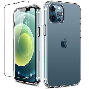giika for iphone 12 pro max case with screen protector, clear full body shockproof protective hard case with tpu bumper cover phone case for iphone 12 pro max