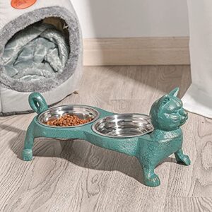sungmor raised bowls for cats - heavy duty non slip cast iron stands & 2 stainless steel food dish & water bowls - great pet cats feeder - feeding & watering station pet supplies - 15.2x6.7x5.9 inch