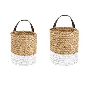 goosacyon 2 pack seagrass woven hanging basket woven wall basket with handle rope storage basket wicker baskets for plants flower clothes home decor