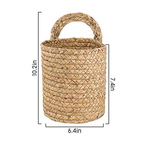 Goosacyon 2 Pack Seagrass Woven Hanging Basket Woven Wall Basket with Handle Rope Storage Basket Wicker Baskets for Plants Flower Clothes Home Decor