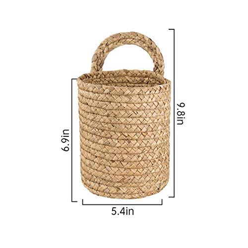 Goosacyon 2 Pack Seagrass Woven Hanging Basket Woven Wall Basket with Handle Rope Storage Basket Wicker Baskets for Plants Flower Clothes Home Decor